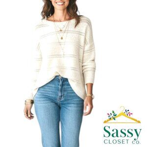 Chico’s Ivory Metallic Long Sleeve Sweater Size 0 (US M) EUC